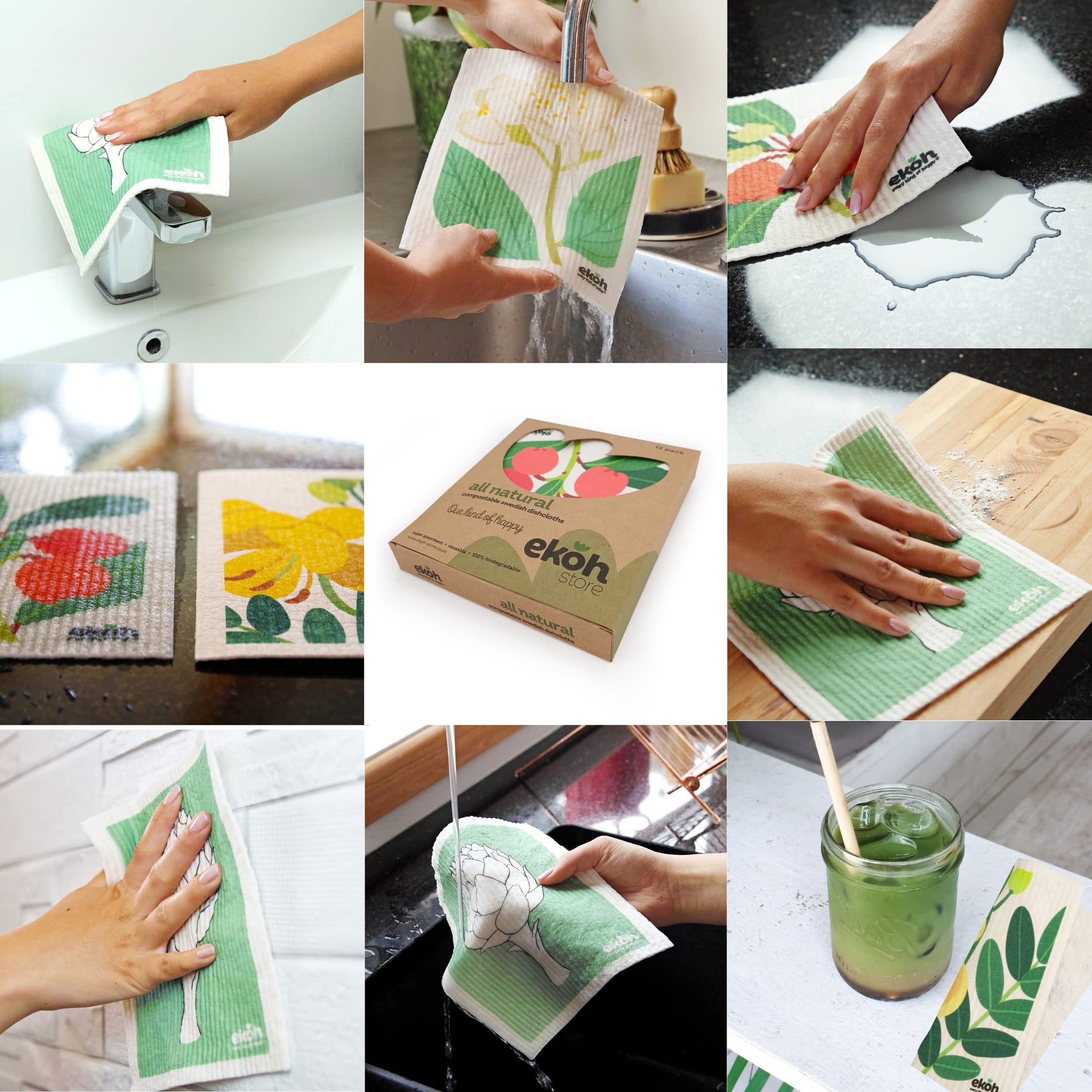EKOH Swedish Dishcloths for the Kitchen - 12 Pack Cleaning Cloths for the Home - 100% Biodegradable Dish Cloths a Paper Towel and Plastic Sponge