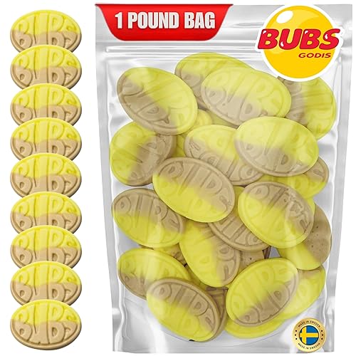 Bubs Banana Sweet Ovals. 1 POUND of Banana Toffee Caramel Soft & Chewy Swedish Candy, Marshmallow Gummy Hybrid. Vegan, Gluten and Gelatin Free Foam
