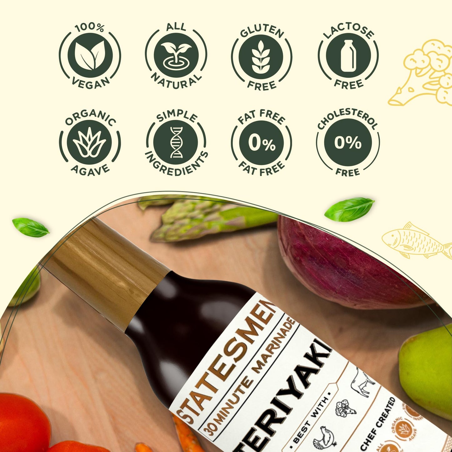 Statesmen Teriyaki 5oz - Gluten-Free, Vegan, Lactose-Free Japanese-Style Marinade for Chicken, Shrimp, Beef & Vegetables