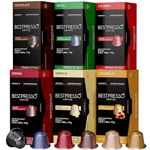 Bestpresso Coffee for Nespresso Original Machine 120 Aluminum pods Certified Genuine Espresso Variety Pack mix Flavored and Dark roast, Pods