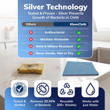 KleenCloth Reusable Antibacterial Cleaning Cloths - Removes 99.99% of Bacteria with Just Water | Silver-Embedded, Chemical, Odor, Streak