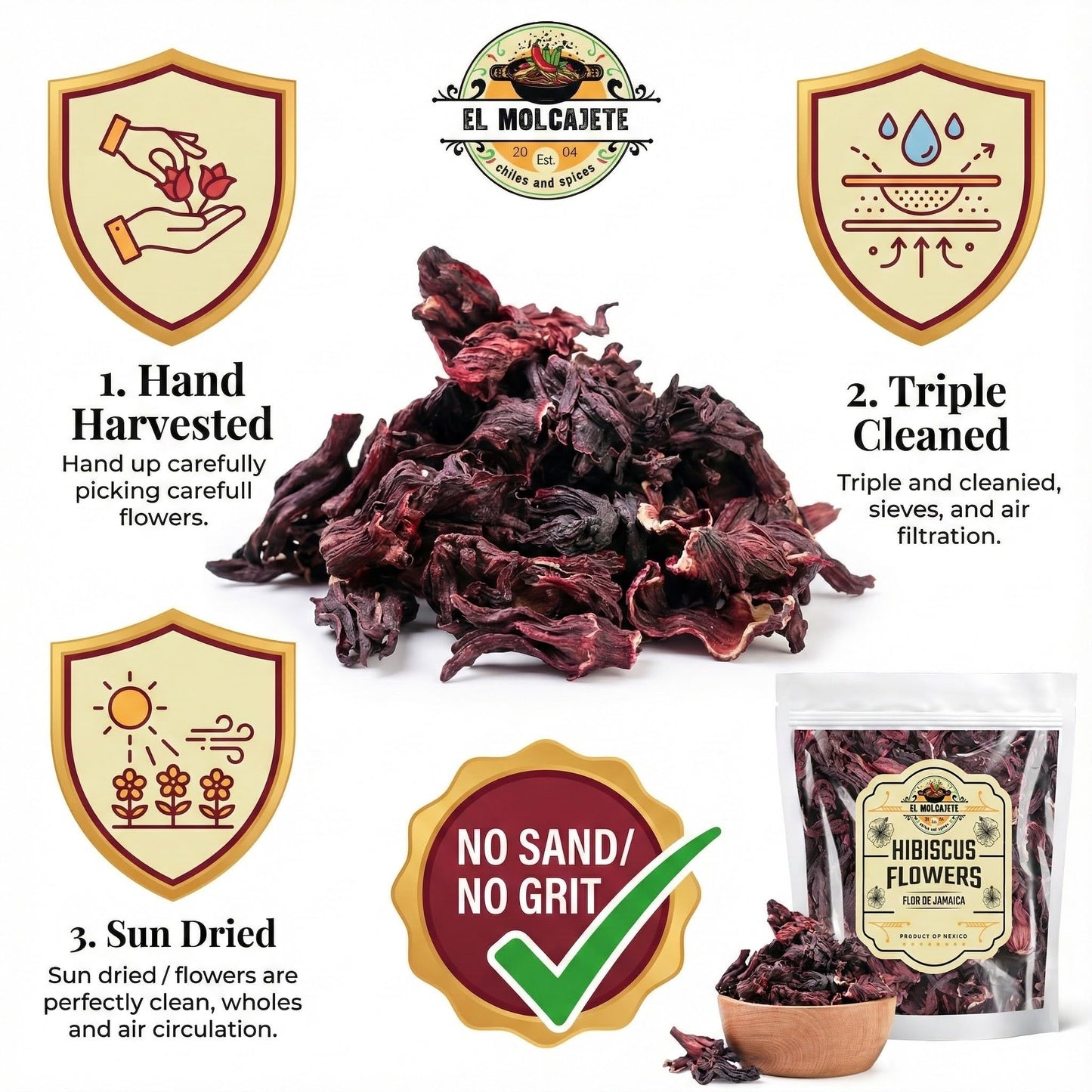 Dried Hibiscus Flowers (4 oz) All Natural Cut & Sifted Whole Petals for Hibiscus Tea, Mexican Agua Fresca, Flor de Jamaica, Sorrel & Zobo Drink By El