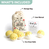 Calindiana 100% Organic Premium New Zealand Wool Dryer Balls Laundry Reusable Fabric Softener, Cute Dryer Sheets Alternative, Anti Static XL Size 6