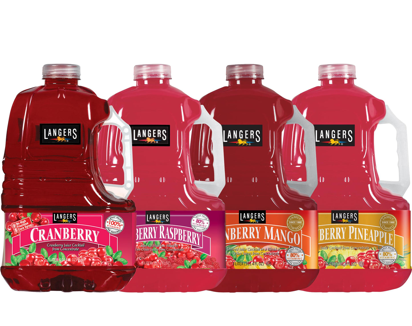 Langers Cranberry Variety Pack, Cocktail, Raspberry, Pineapple, Mango, 101.4 Fl Oz (Pack of 4)