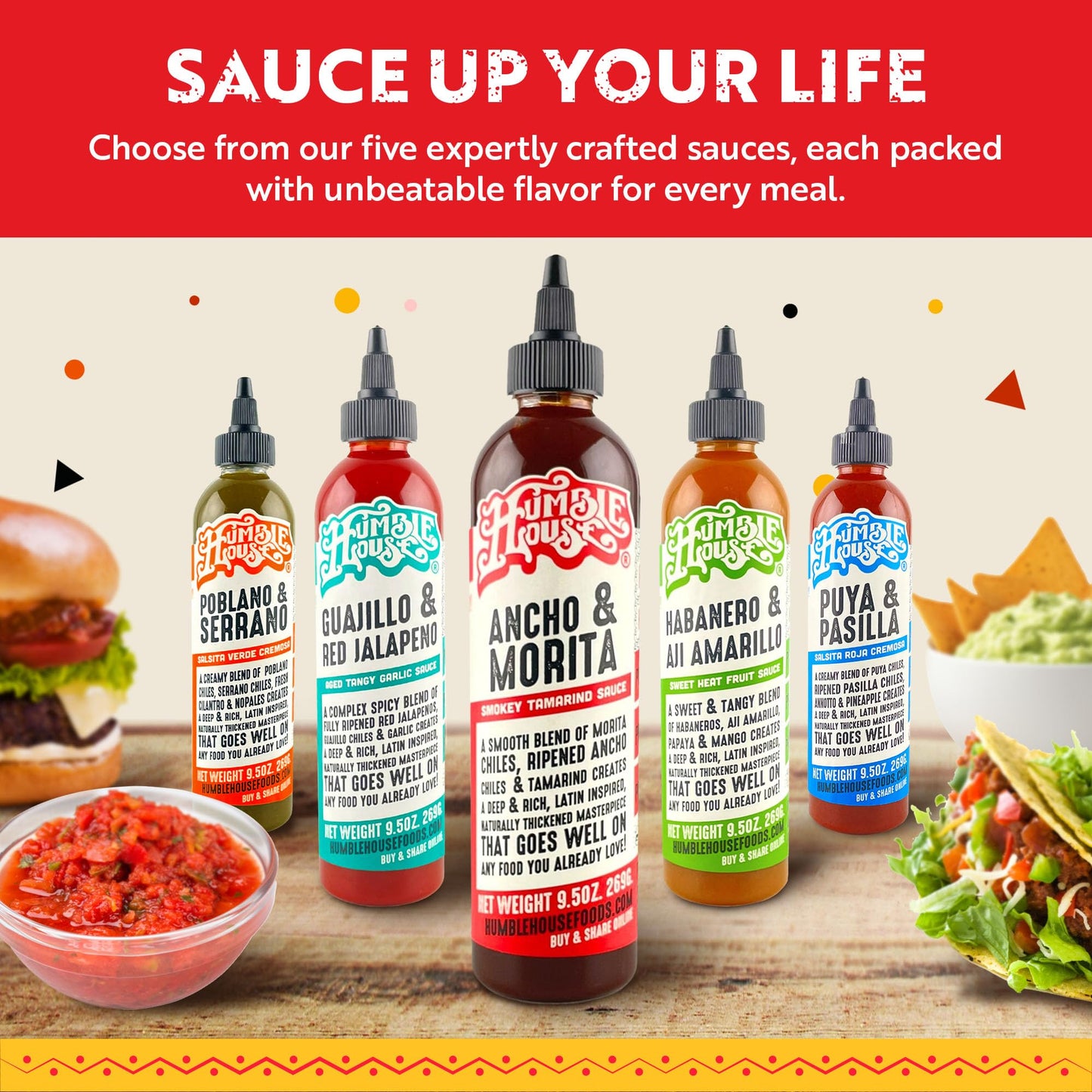 Humble House - Ancho & Morita Chiles Hot Sauce, Low in Calories and Sodium, Vegan Condiments for Chicken Wings, Steaks, Tacos, Burgers & More