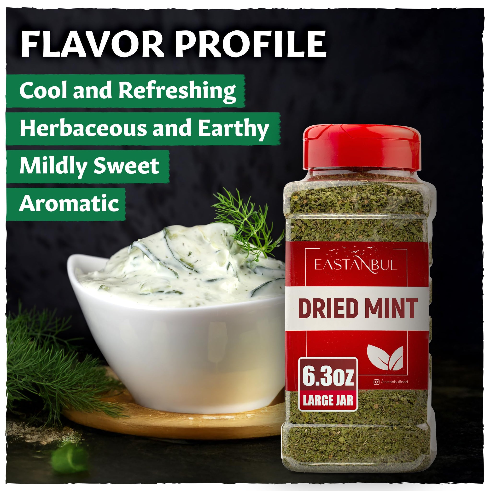 Eastanbul Dried Mint, 6.3oz, Dried Mint for Cooking, Peppermint Leaves, Perfect for Tea Loose Leaf, Peppermint Herb Seasoning,%100 Natural, Non-GMO