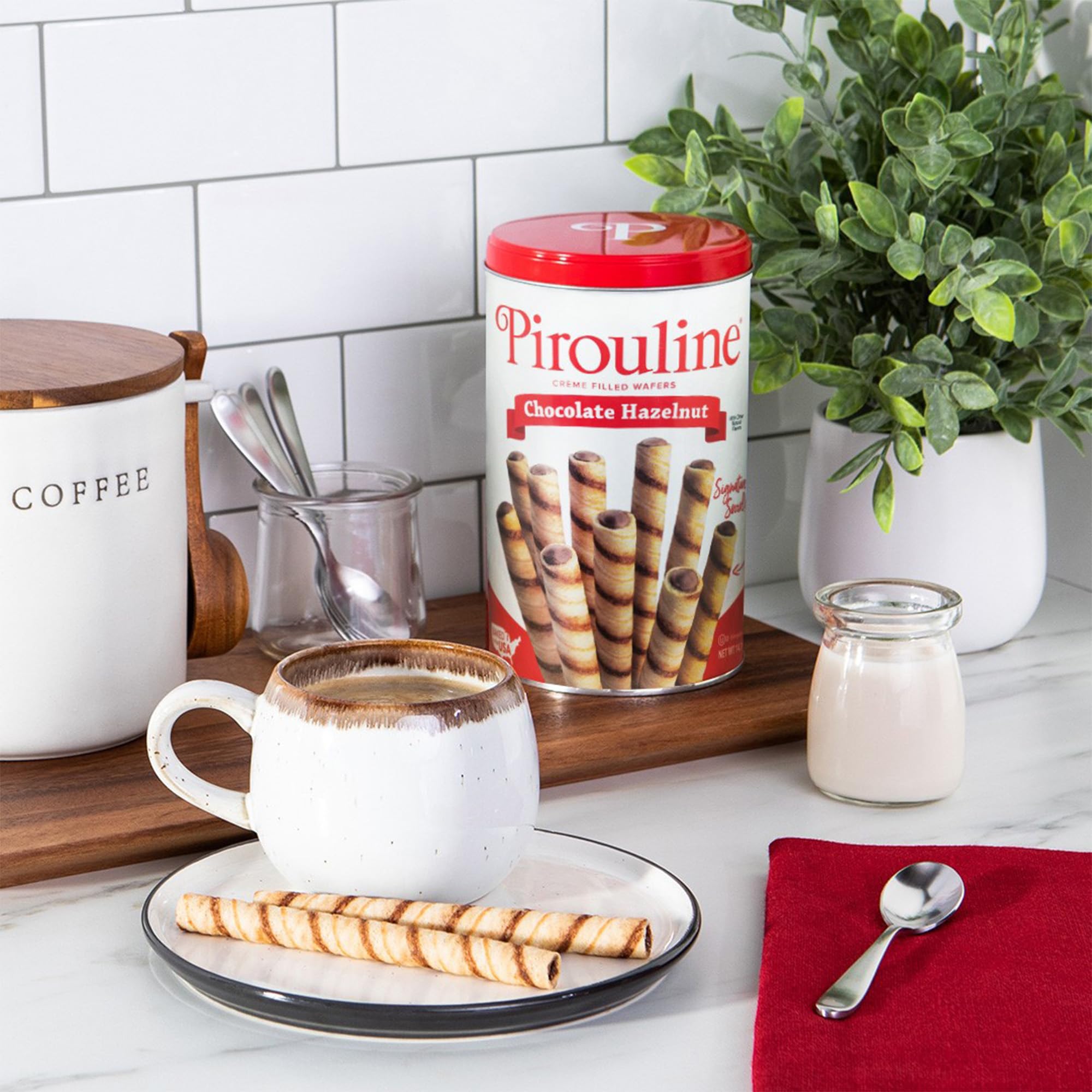 Pirouline Rolled Wafers - Chocolate Hazelnut - Rolled Wafer Sticks Bundled with Serving Tongs, Crème Filled Wafers for Coffee, Tea, Ice Cream, Snacks