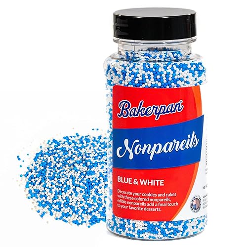 Bakerpan Blue and White Nonpareils Sprinkles - 5.1 Ounces Sprinkles For Cake Decorating - Edible Nonpareils For Cupcakes, Ice Cream, Cake Decorations