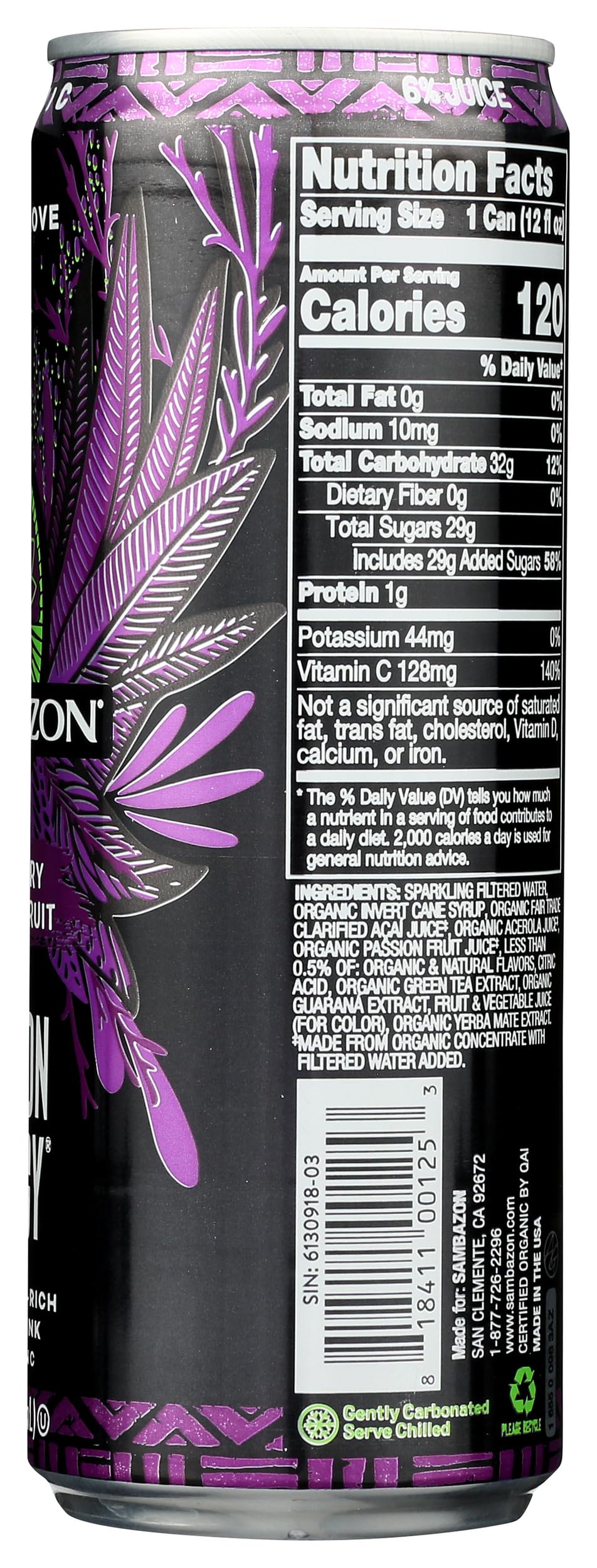 Sambazon Organic Amazon Energy Drink Jungle, Love Acai Berry and Passionfruit (153240245) Passion Fruit, 12 Fl Oz