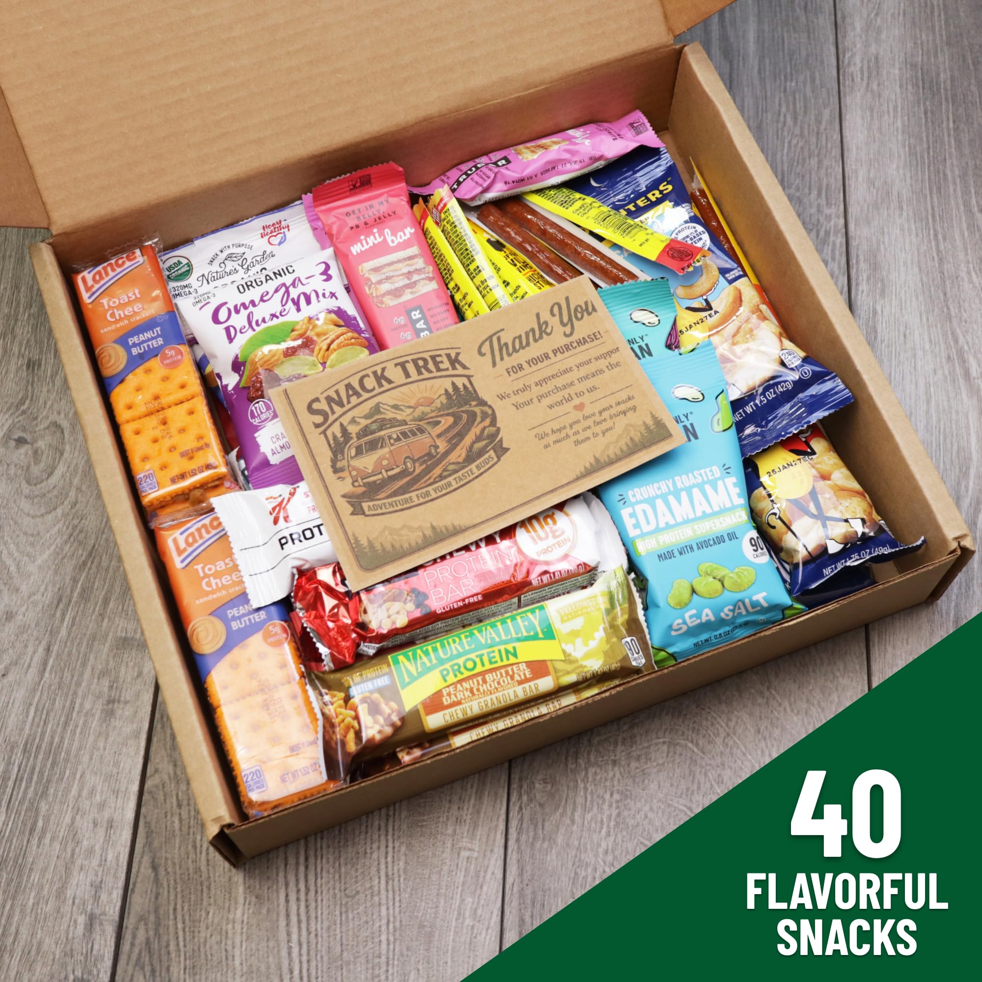 Snack Trek High Protein Snack Box, Healthy Variety Pack Care Package, Gift Basket with Assorted Treats for Men, Women, Adults, Teens, Coworkers Office
