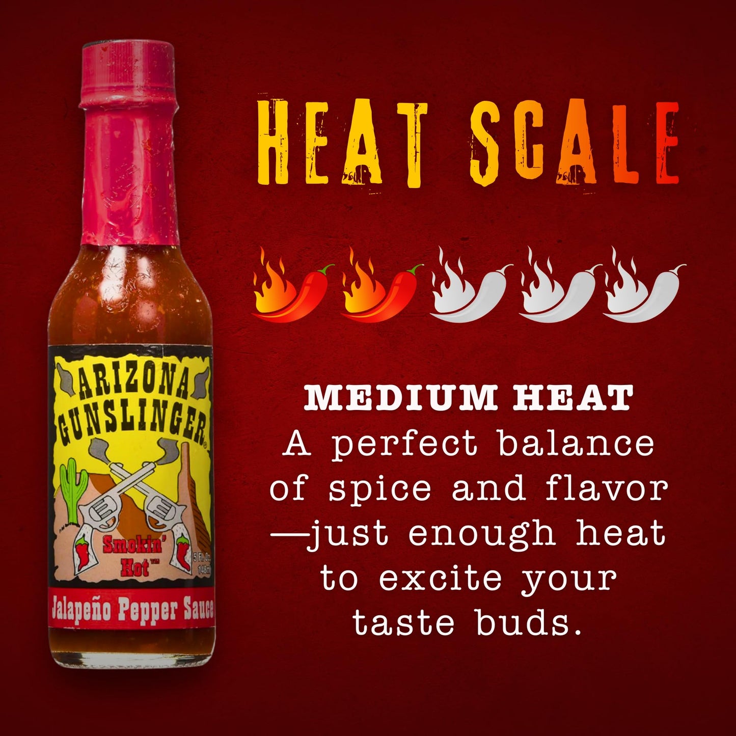 RetailSource Arizona Gunslinger Smokin' Red Jalapeño Pepper Sauce, 5 oz., 3 Bottles