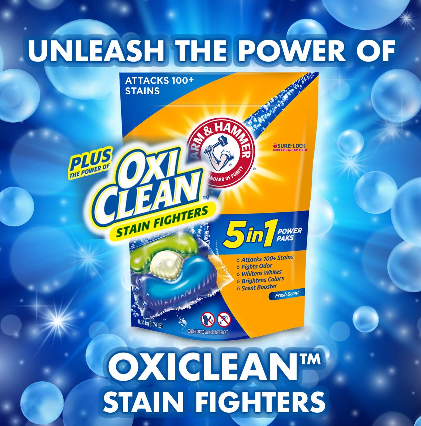 Arm & Hammer plus OxiClean 5-in-1 Power Paks, 24 Count (Packaging may vary)