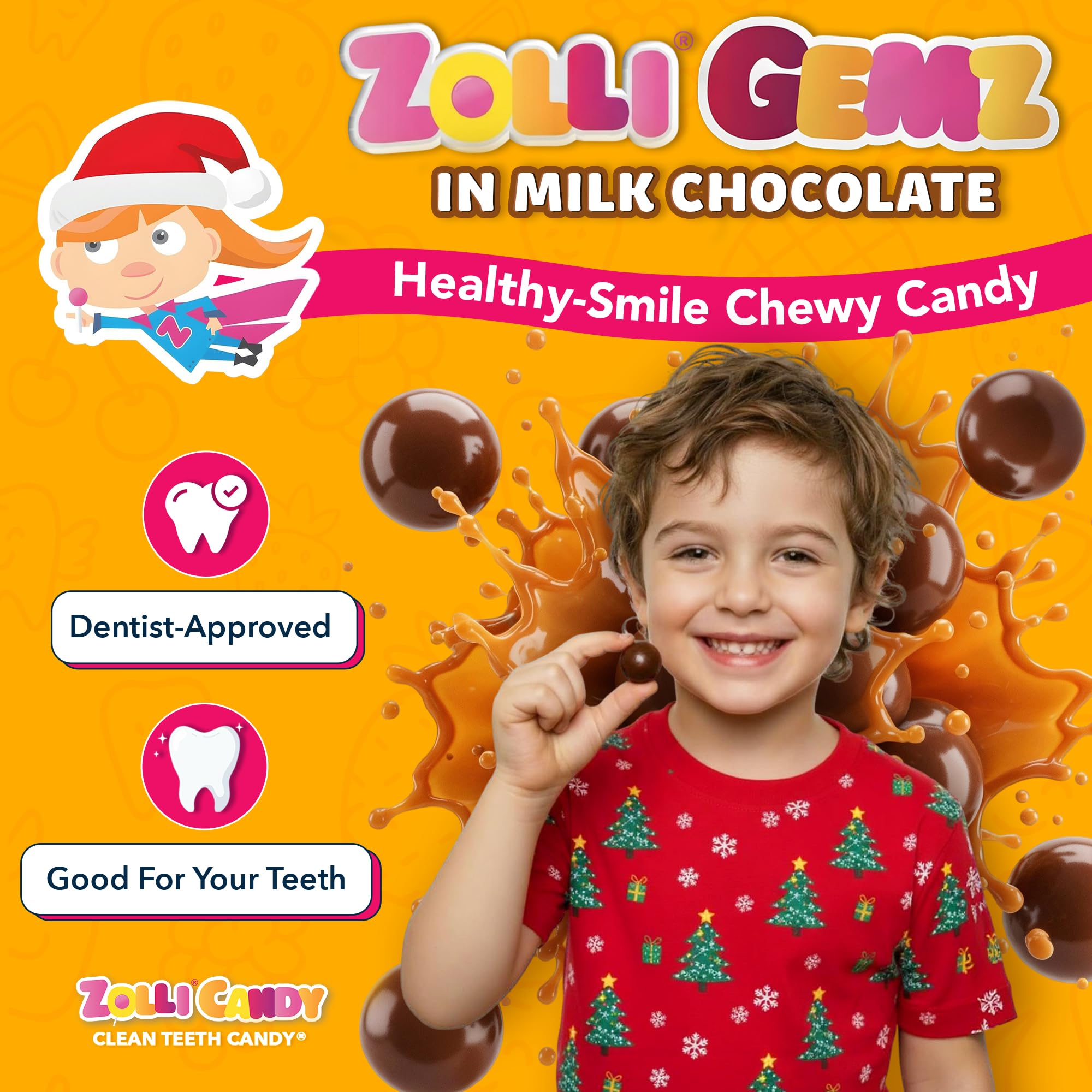Zolli Gemz Caramel in Milk Chocolate, Sugar-Free Candy, Keto & Diabetic-Friendly Healthy Candy, Dentist-Approved Treats for Kids, 3 oz