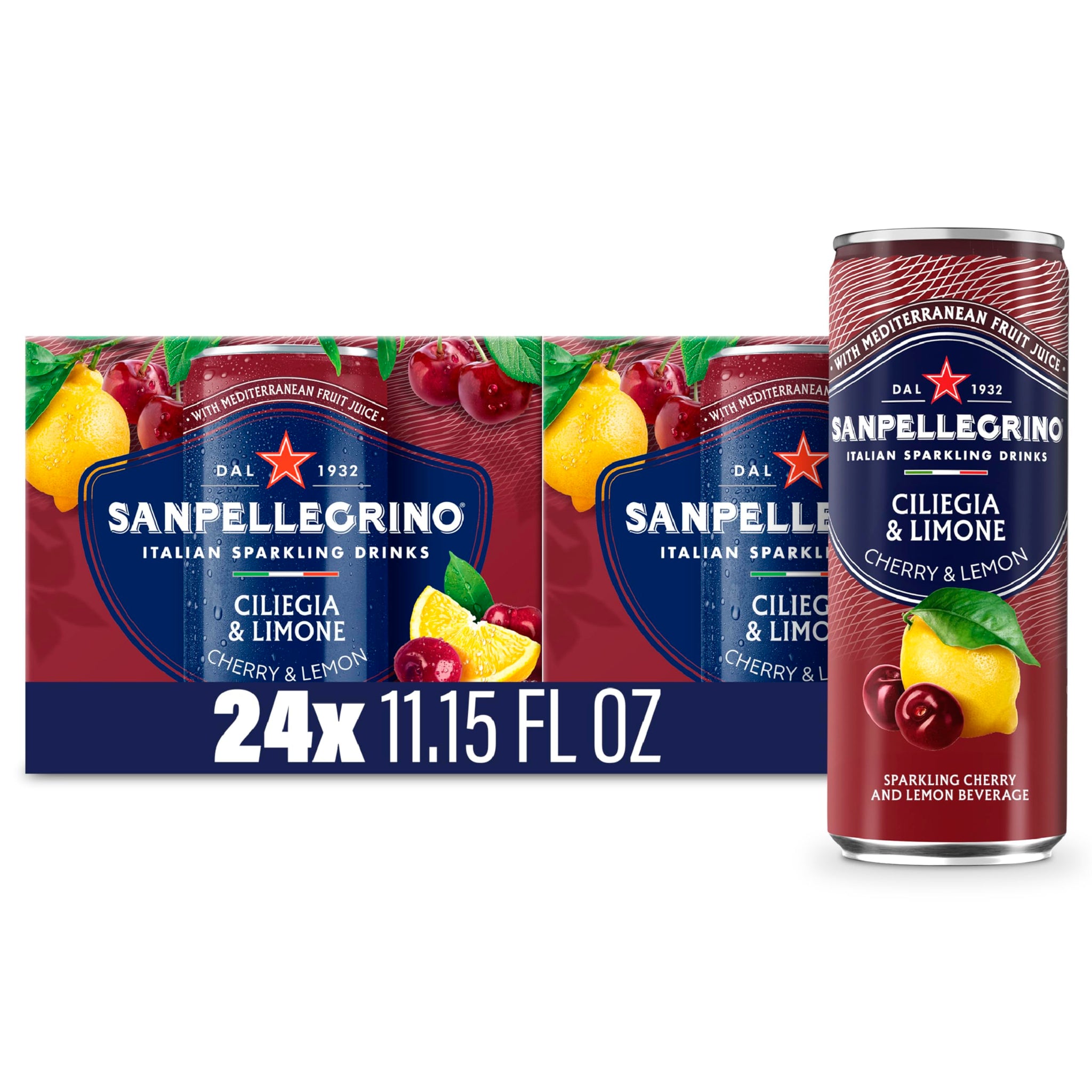 Sanpellegrino Italian Sparkling Drink Ciliegia and Limone, Sparkling Cherry and Lemon Beverage, 24 Pack