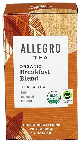 Allegro Coffee Allegro Tea, Tea Bags, Organic Breakfast Blend, 20 Count
