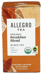 Allegro Coffee Allegro Tea, Tea Bags, Organic Breakfast Blend, 20 Count