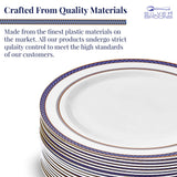 SILVER SPOONS DISPOSABLE SALAD PLATES | 20 pc | Heavy Duty Plastic Dishes | Elegant Fine China Look | Renaissance - Royal Blue (9”)