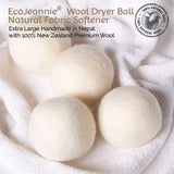 EcoJeannie (WB0004-4 Pack) Wool Dryer Balls - New and Improved XL Eco-Friendly Natural Unscented Fabric Softener Static Guard - 100% Natural New