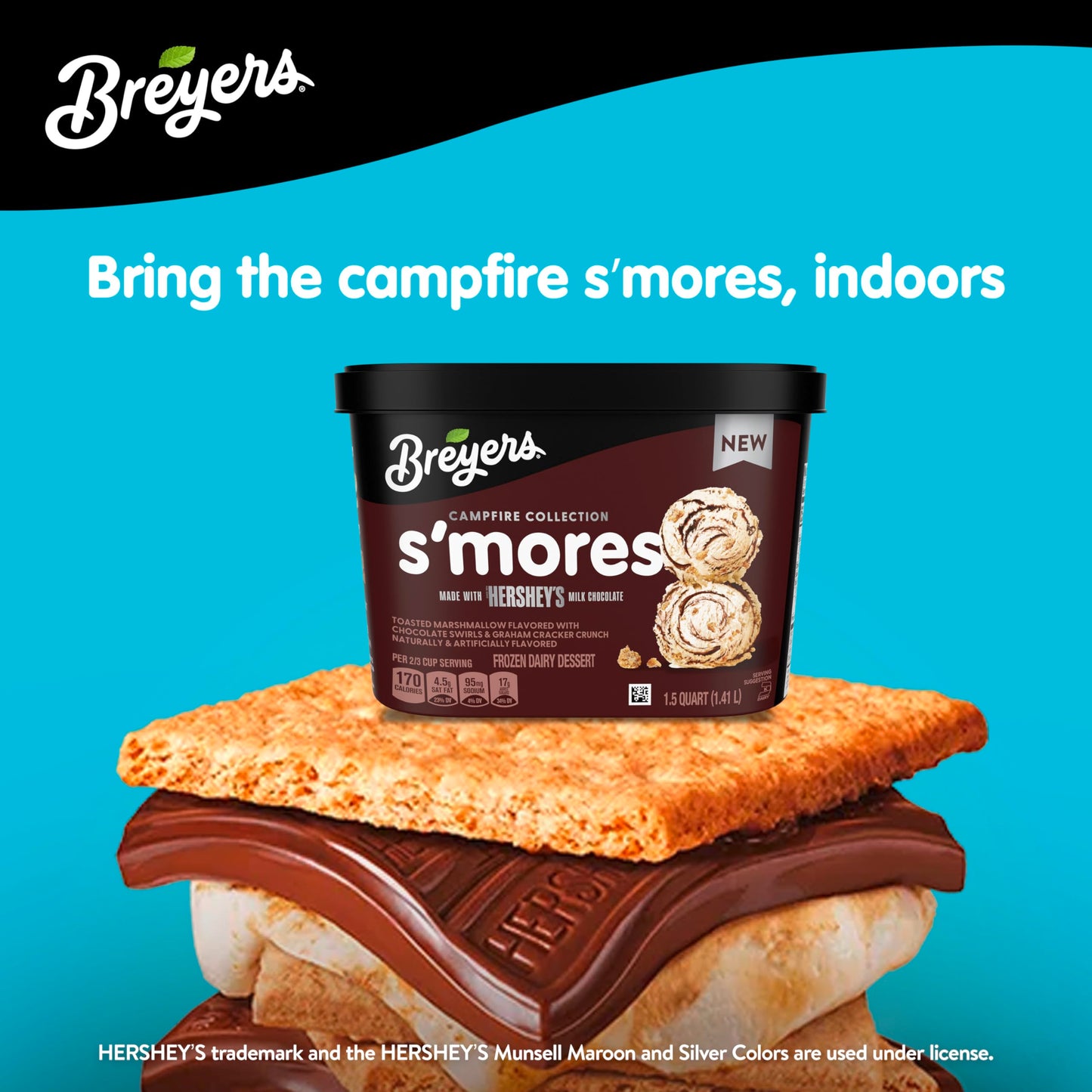 Breyers Campfire Collection Frozen Dairy Dessert for a delicious frozen treat S'mores made with Hershey's milk chocolate 48 oz