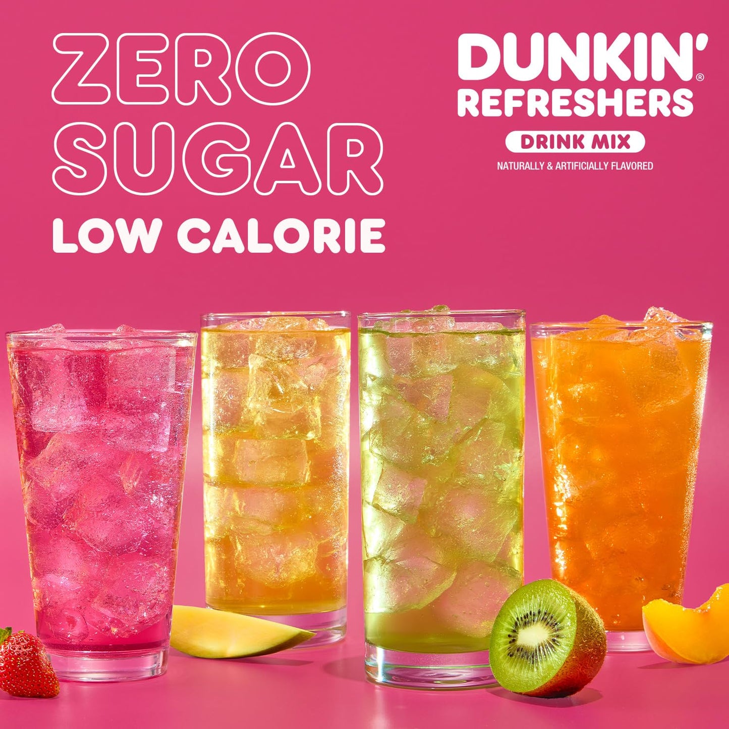 Dunkin’ Zero Sugar Refreshers Singles To Go! Powdered Drink Mix, 30 Ct Variety Pack, Energy from Green Tea, Aspartame-Free, Just Add Water