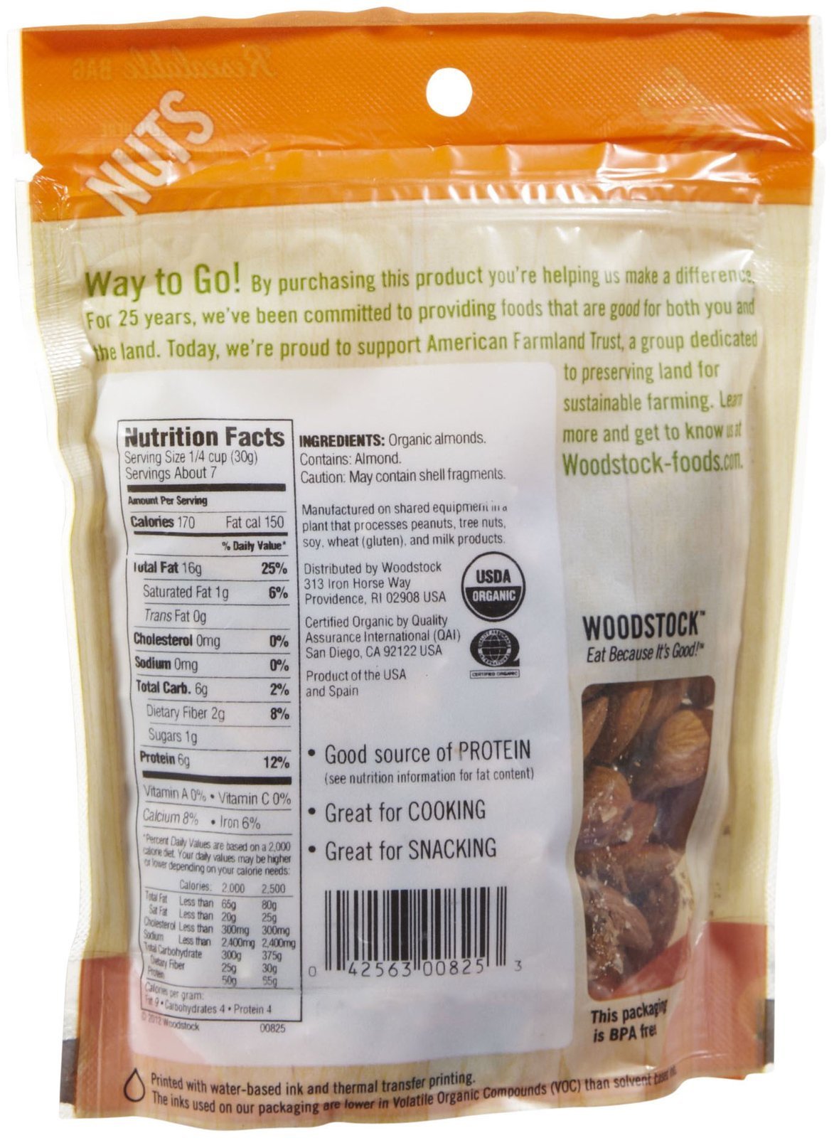 Woodstock Farms Organic Almonds, 7.5 Ounce