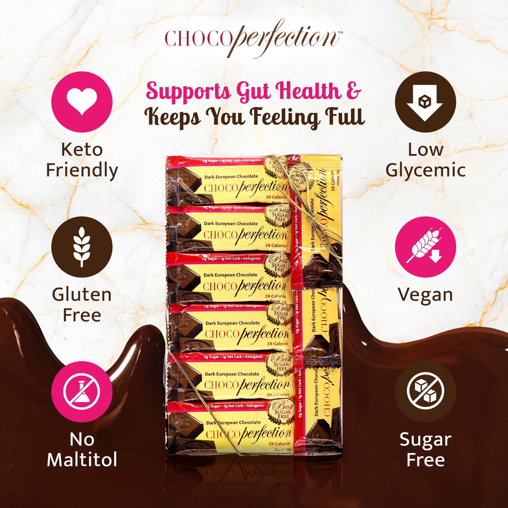 ChocoPerfection Sugar Free Dark Chocolate Mini Bars - European Style Chocolate Keto Friendly, Gluten Free Vegan, Fiber Rich Low Carb Chocolate Snack
