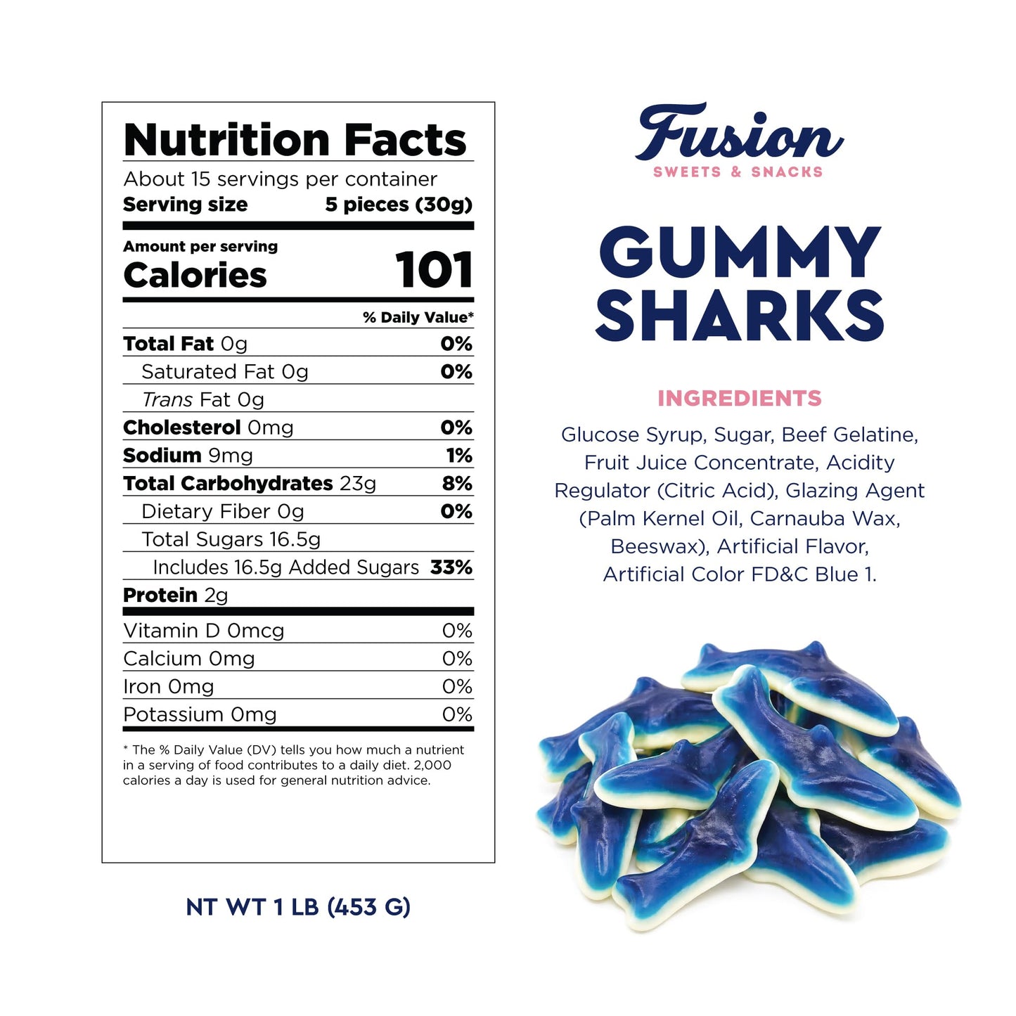 Blue Raspberry Gummy Sharks 1 Pound Bag Soft Chewy Shark Gummy Candy, Blue Candy Sharks for Parties, Ocean-Theme Snacks, Sour Gummies Lovers, and More