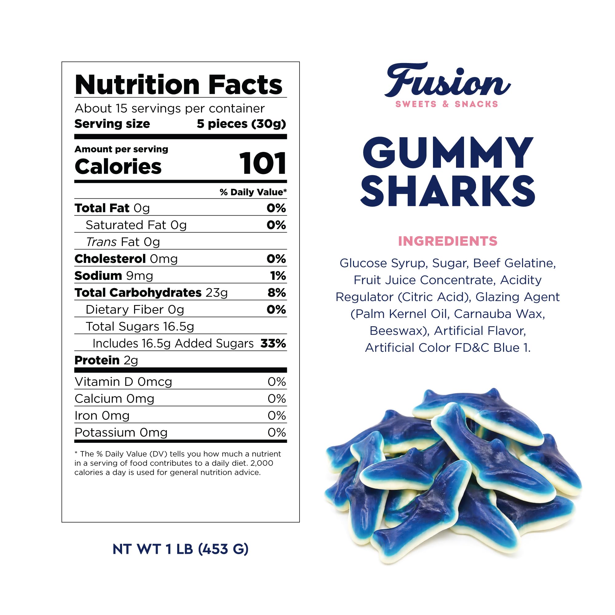 Blue Raspberry Gummy Sharks 1 Pound Bag Soft Chewy Shark Gummy Candy, Blue Candy Sharks for Parties, Ocean-Theme Snacks, Sour Gummies Lovers, and More