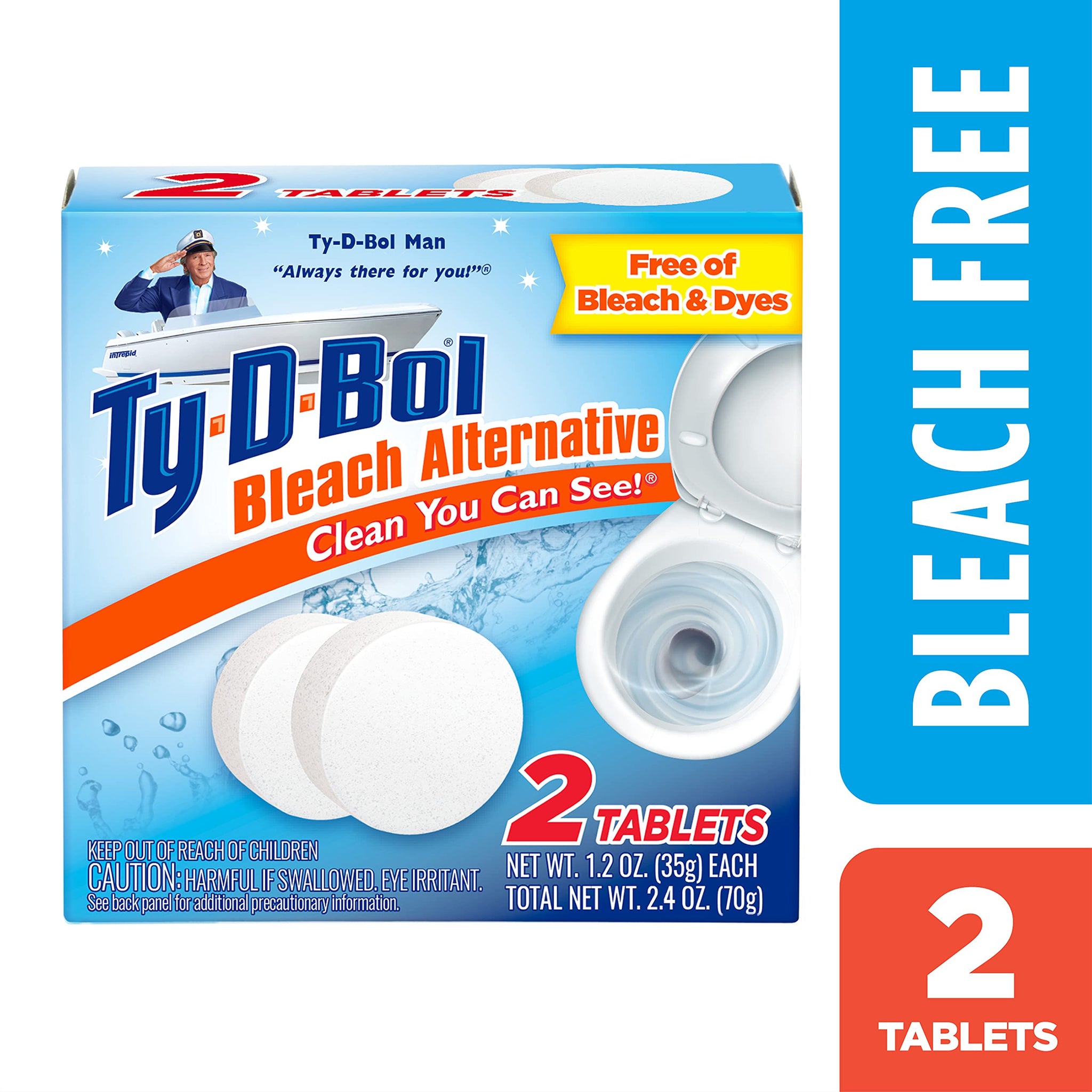 Ty-D-Bol Toilet Bowl Cleaner Tablets, In-Tank Toilet Bowl Tablets, Bleach Alternative, Fragrance Free, 2 Count (Pack of 6)