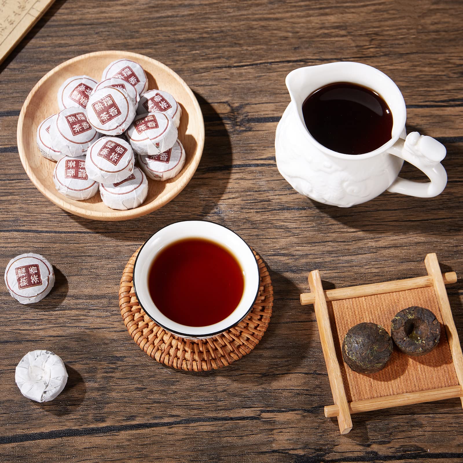 HUAYING Pu-erh Tea, Ripe Puerh Tea Mini Tea Cake with Glutinous Rice Fragrant, Loose Leaf Tea, 8.47 Ounce/240g