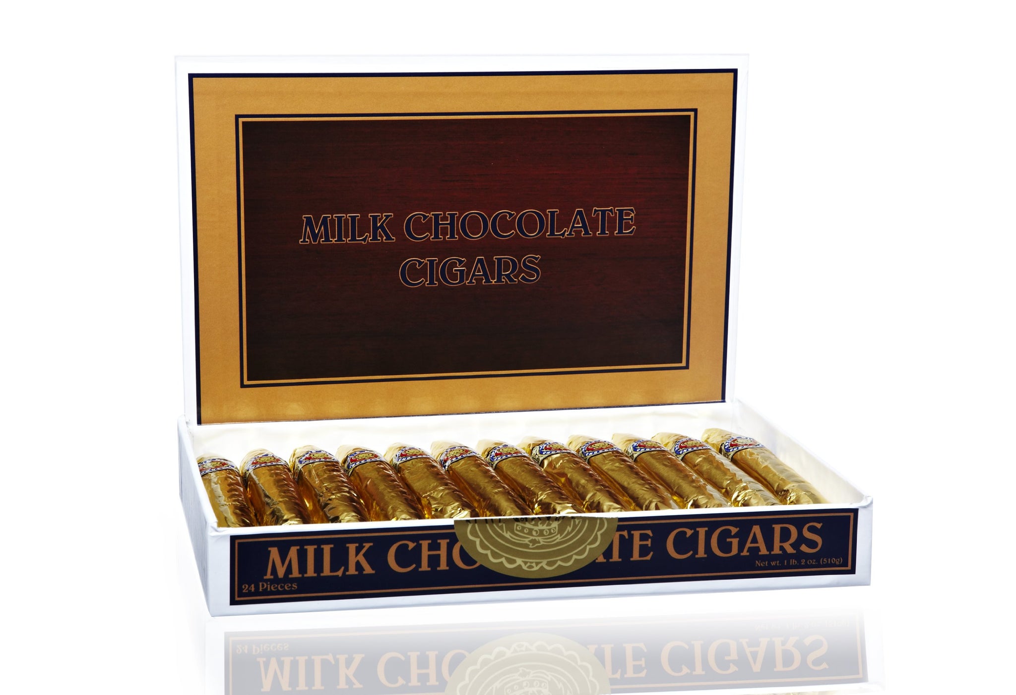 Gold Chocolate Cigars in a Fancy Cigar Box of 24 - Solid Premium Milk Chocolate Cigars