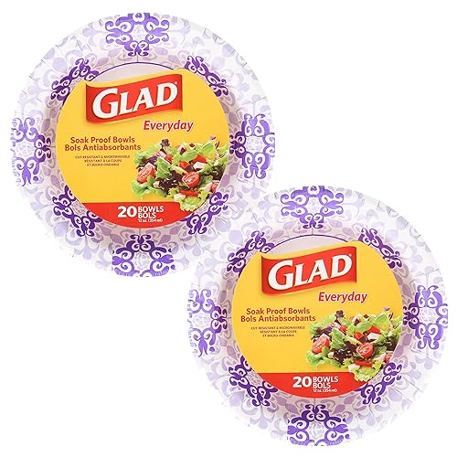 Glad Round Disposable Paper Bowls, Purple Victorian Design - Heavy Duty, Soak-Proof, Cut-Resistant, Microwavable Paper Bowls for All Foods and Daily