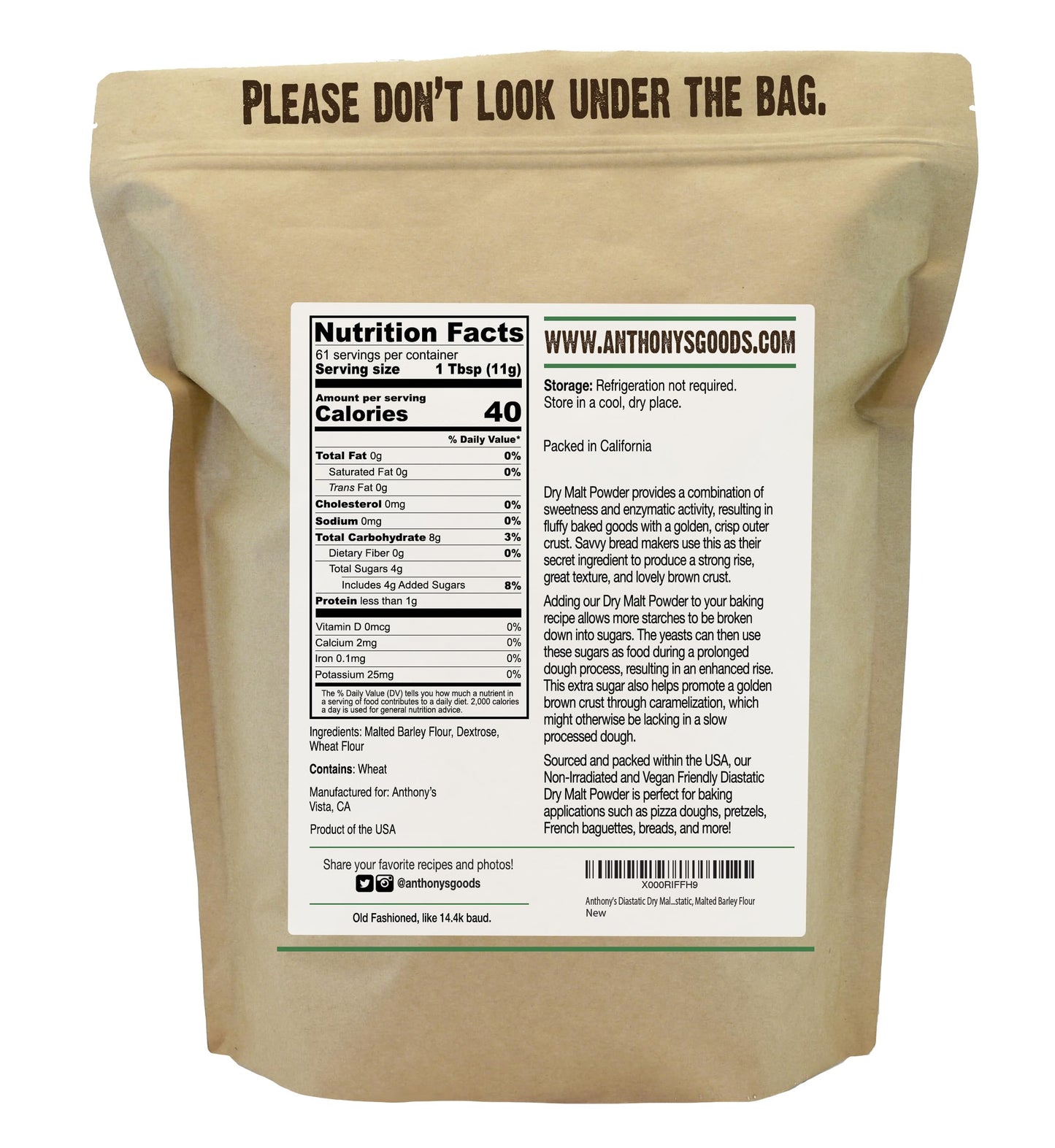 Anthony's Diastatic Dry Malt Powder, 1.5 lb, Made in the USA, Diastatic, Malted Barley Flour
