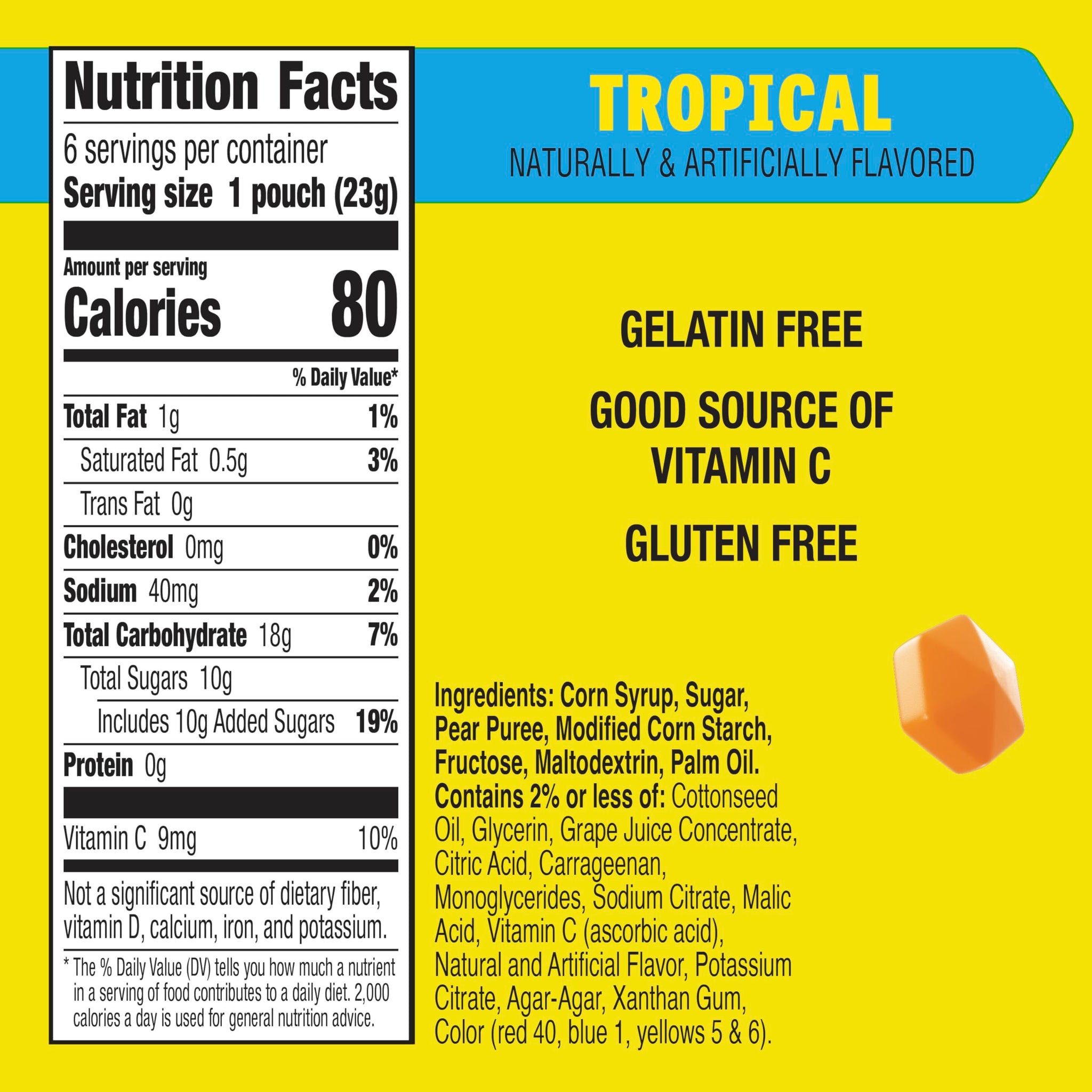 Gushers Fruit Flavored Snacks, Tropical Fruit Flavor, 6 Pouches, 4.8 oz