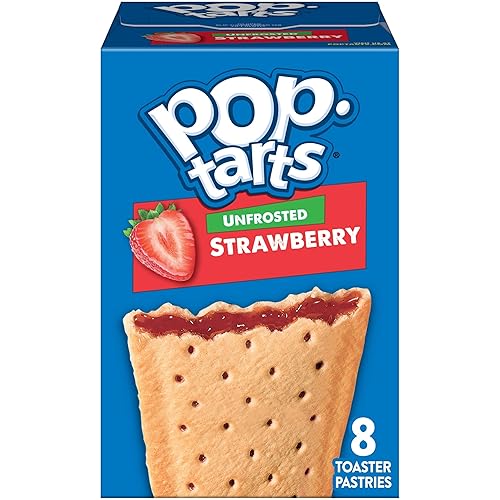 Pop-Tarts Toaster Pastries, Breakfast Foods, Kids Snacks, Unfrosted Strawberry, 13.5oz Box (8 Pop-Tarts)