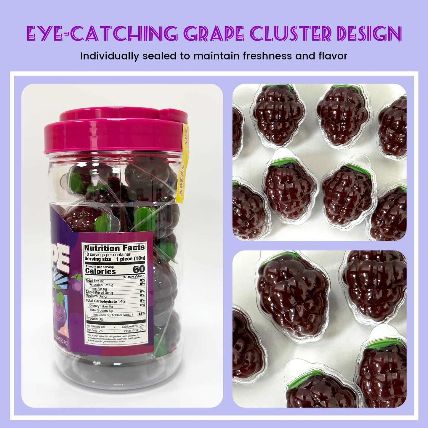 Apexy Grape Gummy Gummies - with Fruity Liquid Center Gummy Candy for Halloween, Birthday, Trick Or Treat, Party Candy - Jelly Filled Gummies, Fat