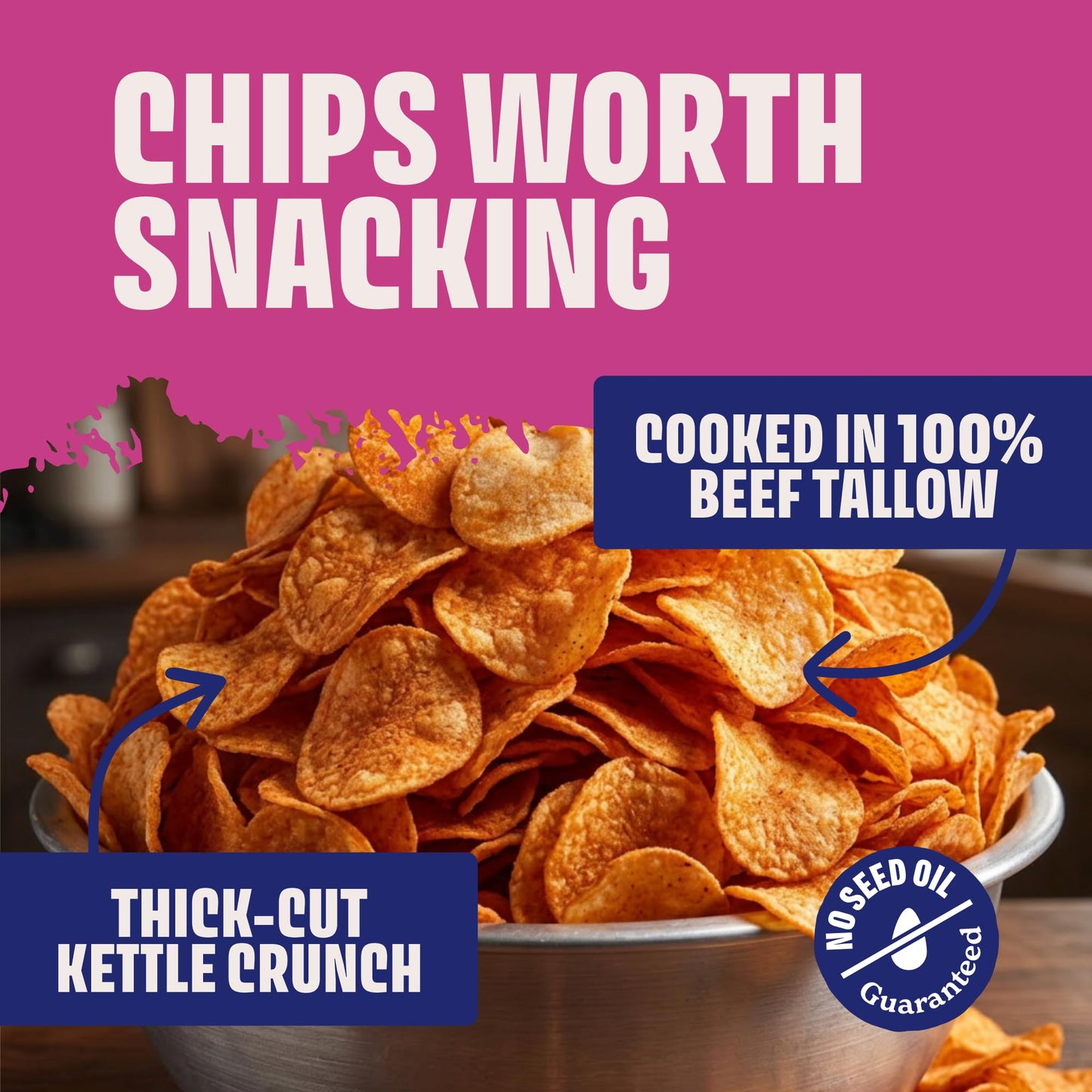 Tasty Nate’s Beef Tallow Potato Chips - Game Day BBQ Flavor Kettle Chips Fried in 100% Beef Tallow Seed Oil Free - Gluten Free Healthy Snacks Paleo