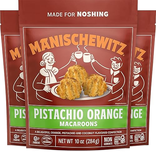 Manischewitz Pistachio Orange Macaroons, 10 oz (3 Pack) | Coconut Macaroons | Resealable Bag | Dairy Free | Gluten Free Coconut Cookie | Kosher