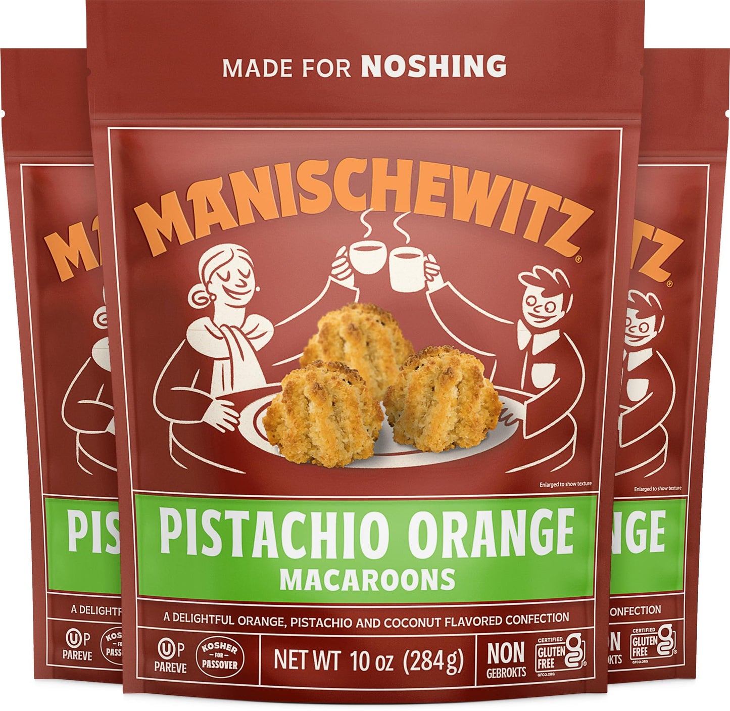 Manischewitz Pistachio Orange Macaroons, 10 oz (3 Pack) | Coconut Macaroons | Resealable Bag | Dairy Free | Gluten Free Coconut Cookie | Kosher