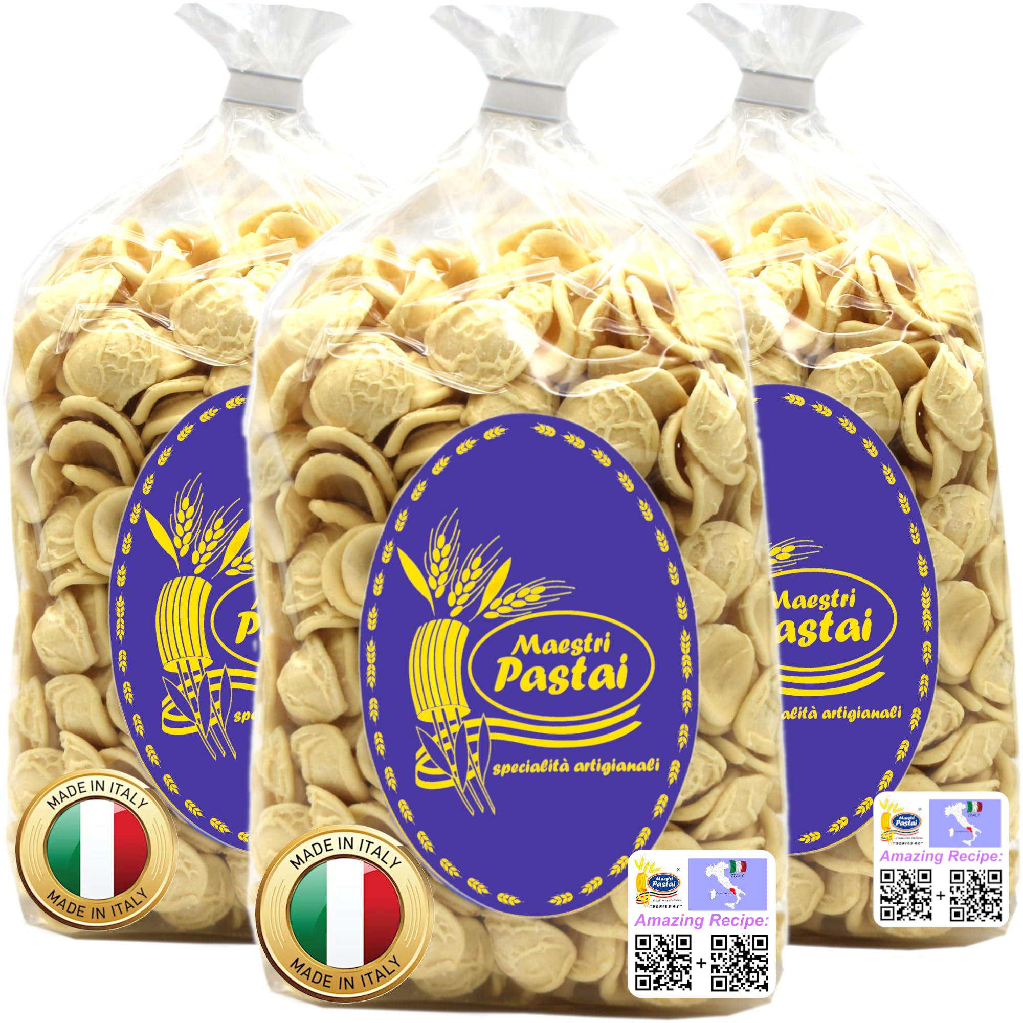 Maestri Pastai, Gourmet Orecchiette Italian Pasta Shells "Little Ears Pasta", (Special "Series 42"), Premium Quality Imported from Mercato San