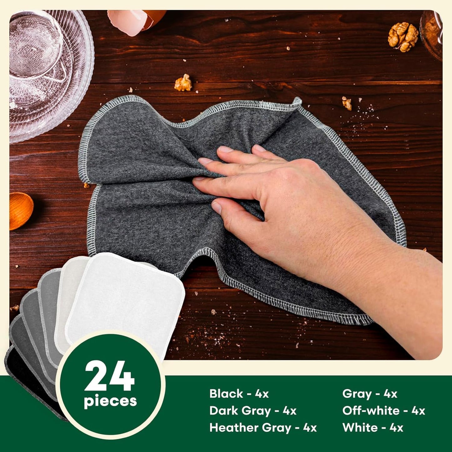 TOWELCYCLE Reusable Paper Towels (24 Pack) - 100% Cotton Hand Towels for Kitchen - Zero Waste Cleaning Cloths - Washable Paper Towels - Reusable