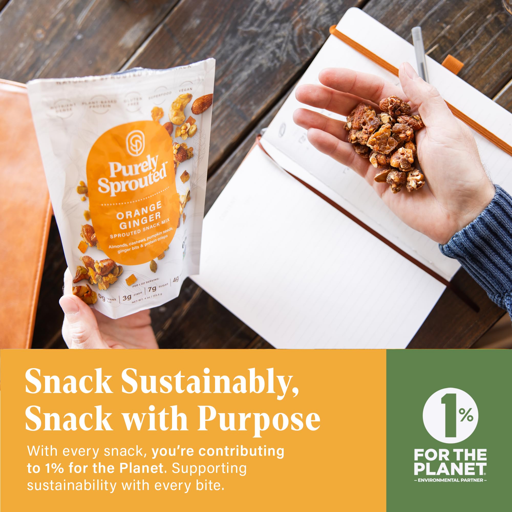 Purely Sprouted Orange Ginger Sprouted Snack Mix with Almond, Cashew Nuts & Pumpkin Seeds - Grain and Gluten Free, Non-GMO, Vegan - Ideal
