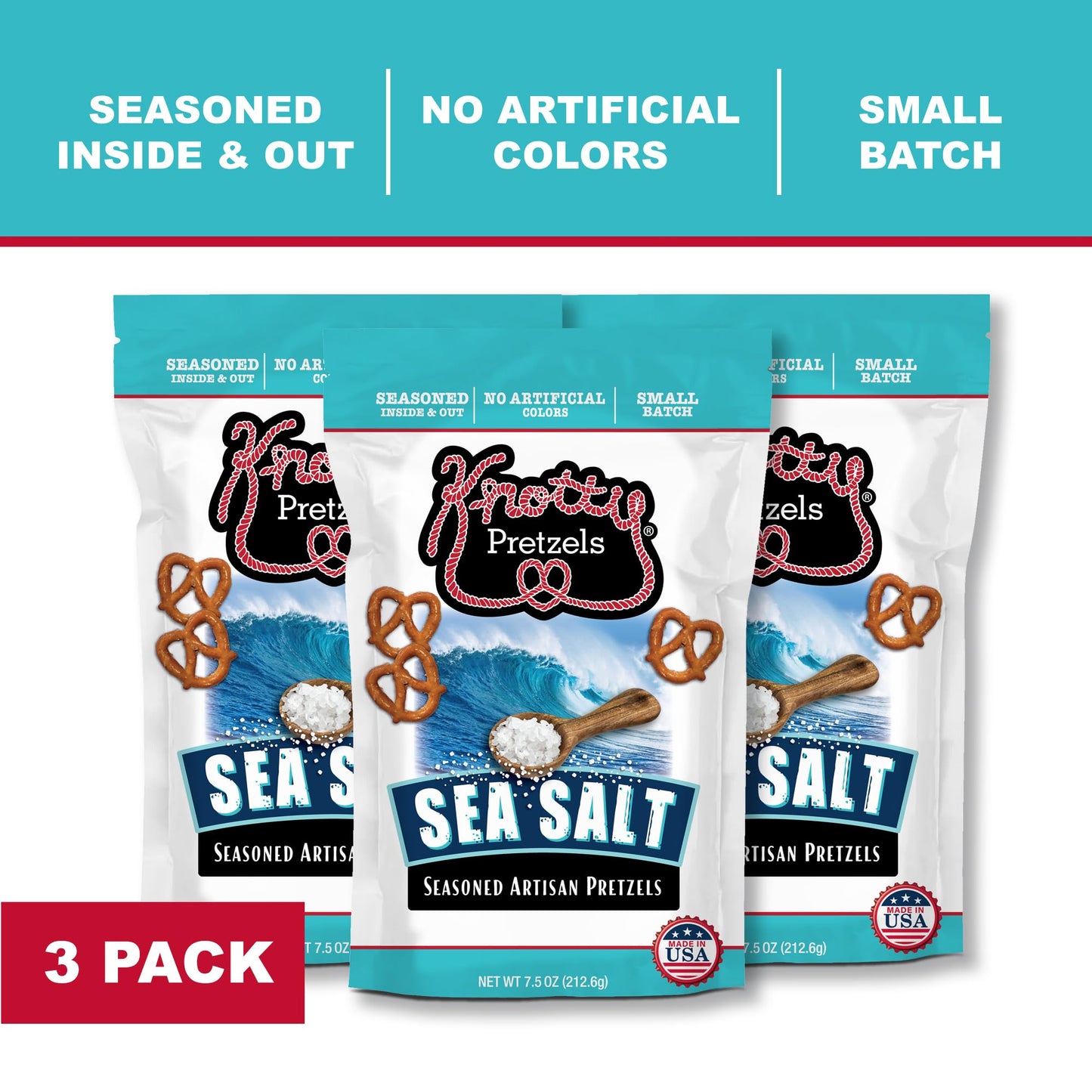 Knotty Pretzels - "The Official Pretzel of Beer" 7.5 oz Individual Seasoned Pretzels in Resealable Pretzel Snack Bags, The Perfect Pairing for Beer