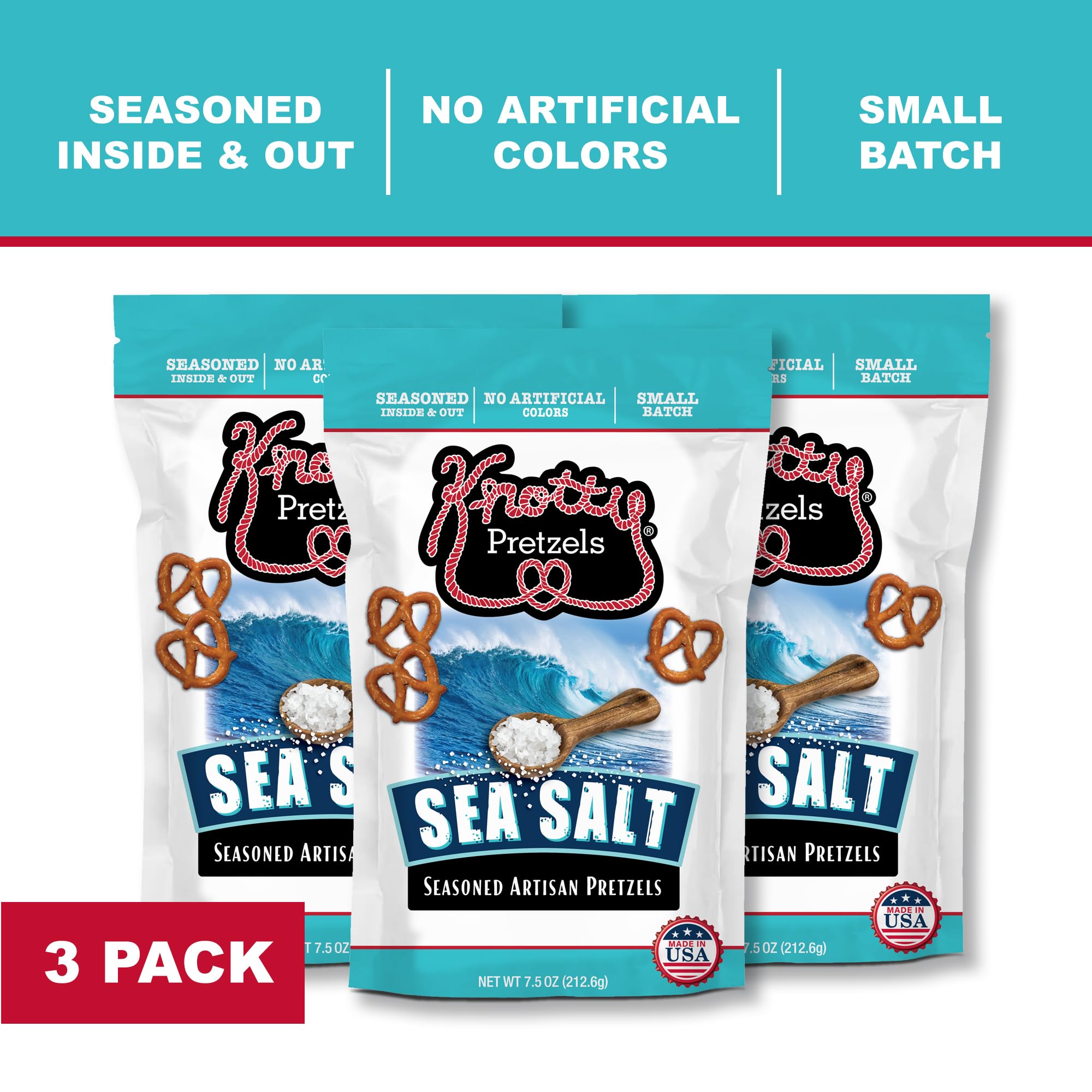 Knotty Pretzels - "The Official Pretzel of Beer" 7.5 oz Individual Seasoned Pretzels in Resealable Pretzel Snack Bags, The Perfect Pairing for Beer