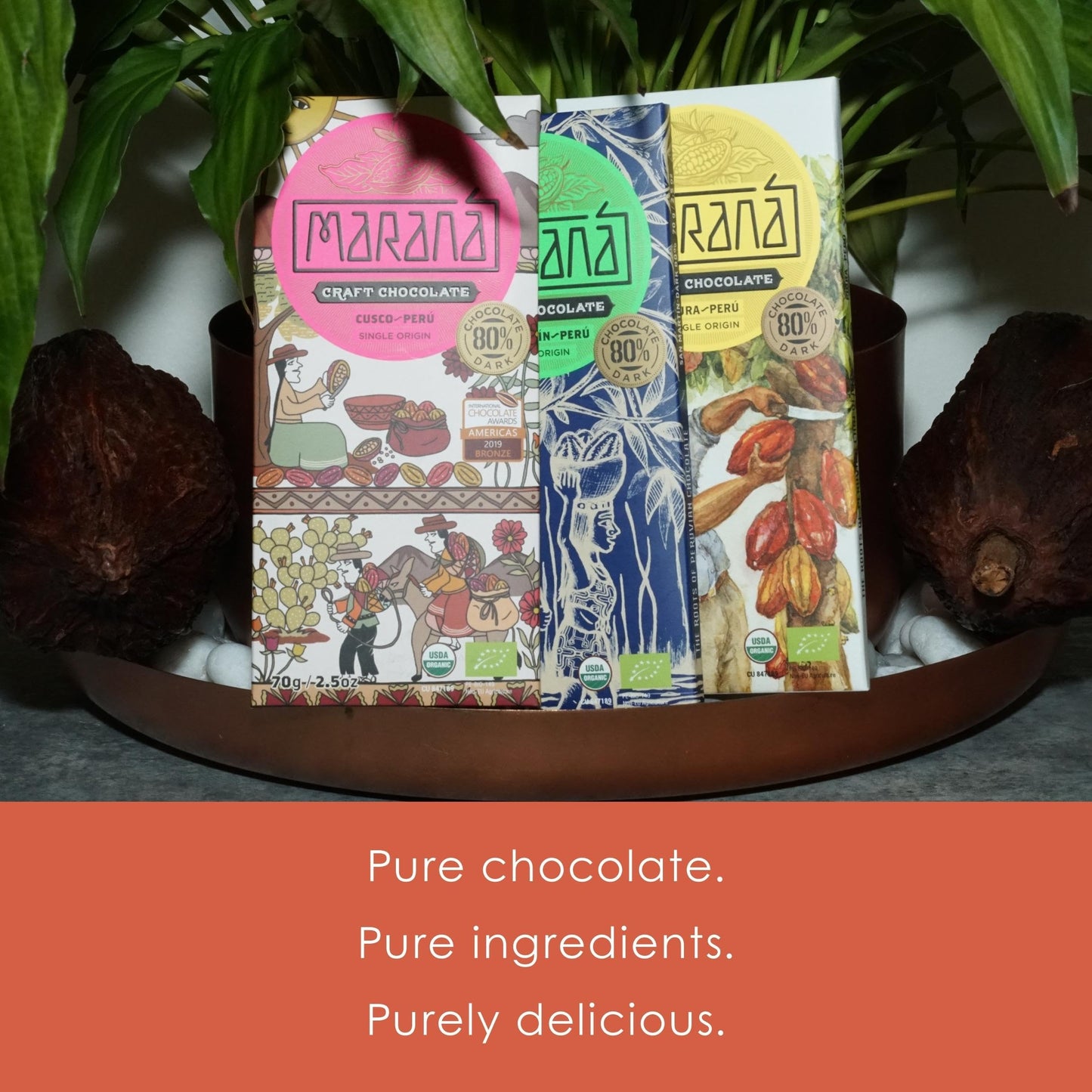 Maraná Chocolate 80% Cacao Variety Dark Chocolate 3 Pack - Peruvian Chocolate - Premium, Bean-to-Bar, Direct Sourced, Made at Origin, Single Origin