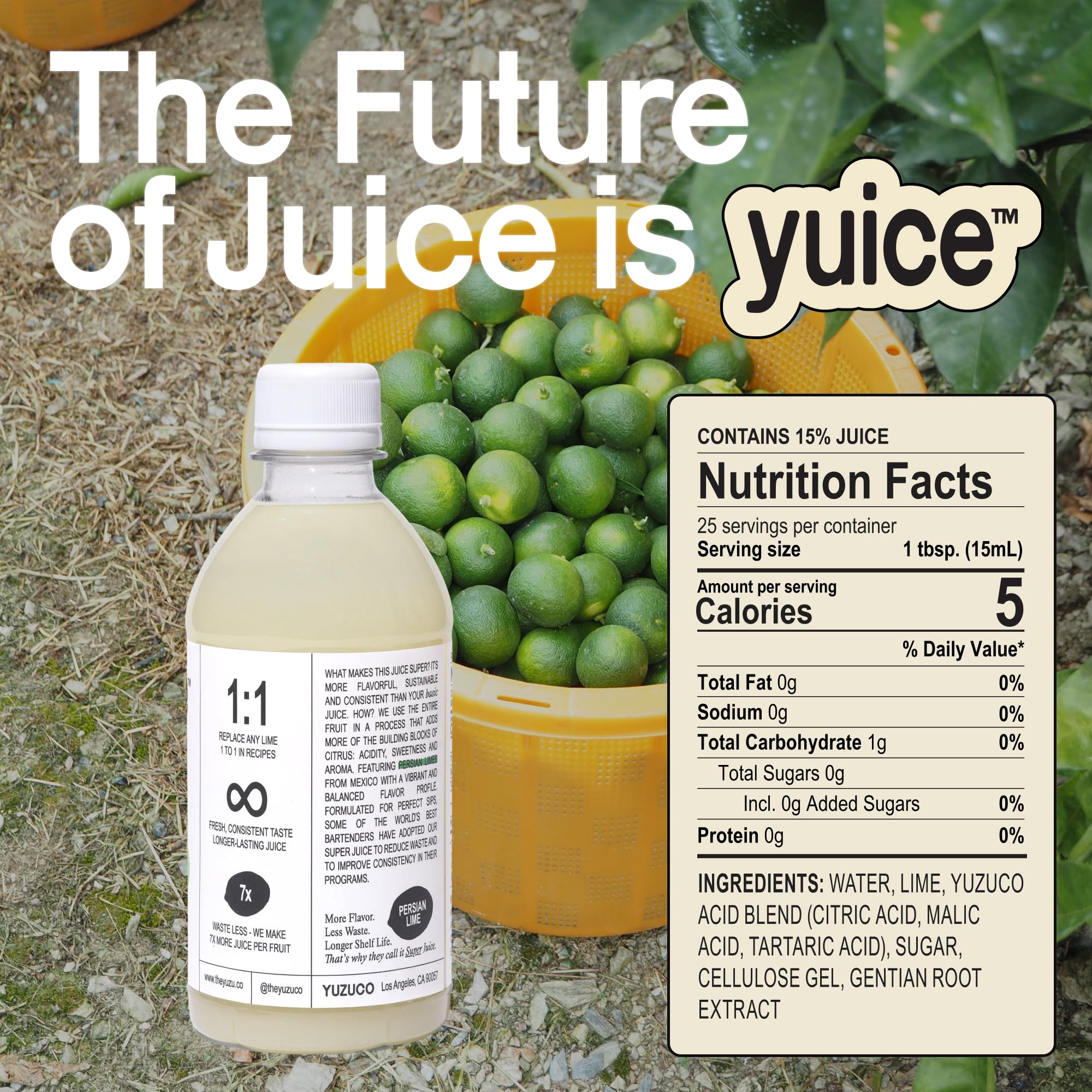 Lime Super Juice for Cocktails - yuice™ by YUZUCO, Fresh-Tasting Bottled Lime Juice, 13 oz (1 Bottle), For Bars, Cocktails, Vinaigrettes & Marinades