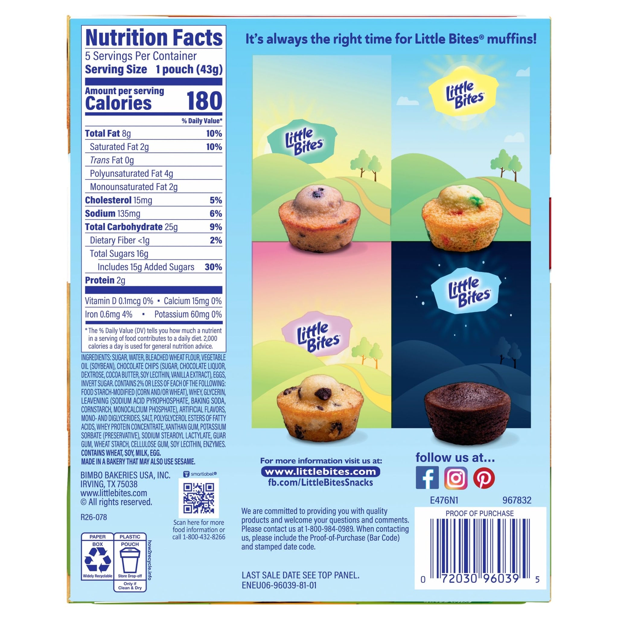 Little Bites Chocolatey Chip Muffins, 5 individual packs, (1.5 oz each), Made with Real Chocolate Chip Mini Muffins, 7.5 oz Multipack