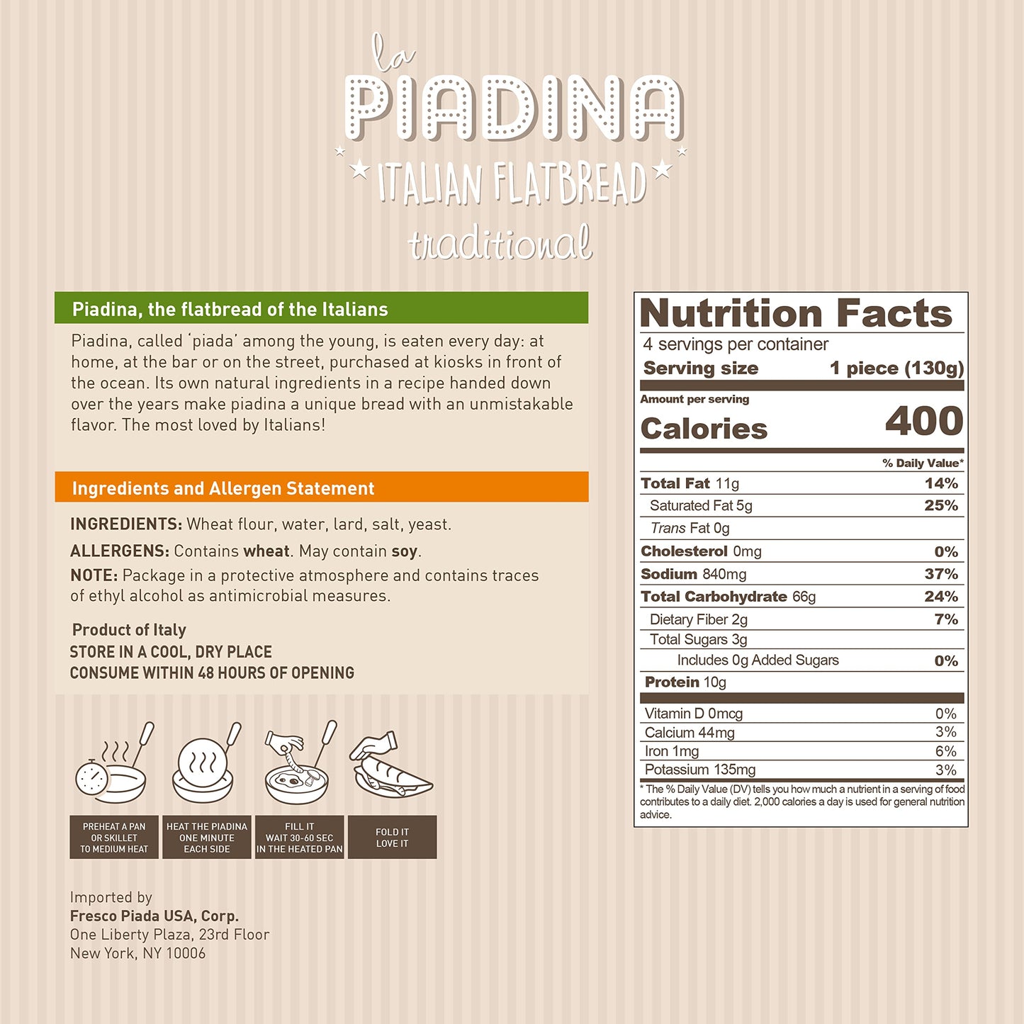 Fresco Piada Italian Flatbread - 4 Packs (16 Count Total) | Authentic Piadina Bread Made in Italy | TRADITIONAL RECIPE | No Preservatives, GMO