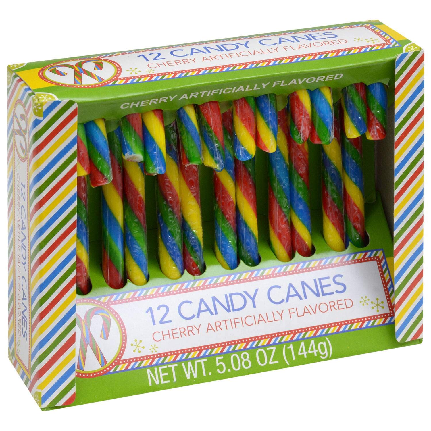 Greenbrier (1) Box Candy Canes - Cherry Flavored with Multi-Colored Stripes - 12 Individually Wrapped Holiday Candy Pieces per Box - Holiday