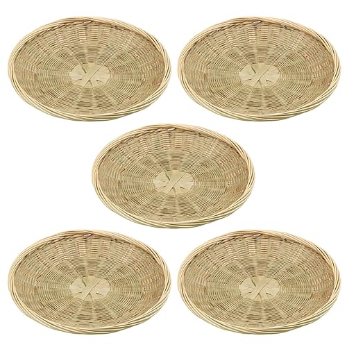 GNIEMCKIN 5 PCS 9.8 inch Bamboo Paper Plate Holder, Hand Weave wicker plate holders for Parties, Picnic, and Barbecue, Reusable.